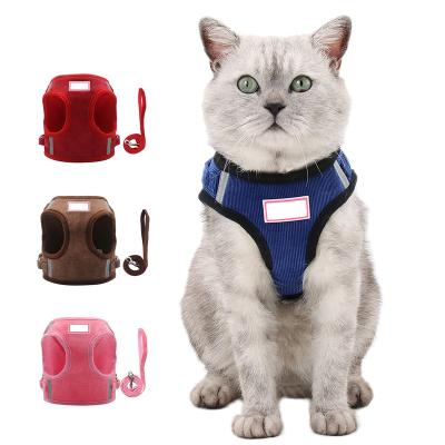 China Soft Colored Puppy Dog Stocked Reversible Adjustable Harness and Leash Set Dog Harness Corduroy Breast Strap for sale