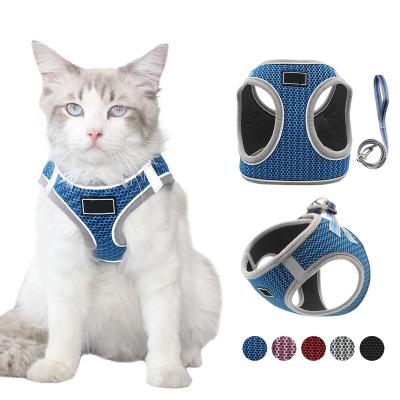 China Cat Harness And Leash Set Breathable Stocked For Summer Dog Harness Luxury Easy To Carry Dog Chest Strap With 1.5m Led Dog Leash for sale