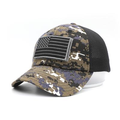 China USA COMMON Flag Custom Patch Embroidery Sandwich Mesh Digital Camo Tactical Hat Soft Hat With Circle Buckle Closure for sale