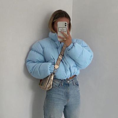 China Warm winter blue girls bubble puffy puffy coat vintage winter jacket popular cropped woman for sale