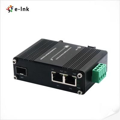 China Industrial PoE Media Converter 1-poort 100/1000X SFP naar 2-poort 10/100/1000T 802.3at Te koop