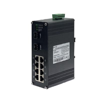 China Interruptor PoE externo 8 puerto 10/100/1000T 802.3at a 2 puertos Interruptor Ethernet de fibra gigabit 1000BASE-X en venta