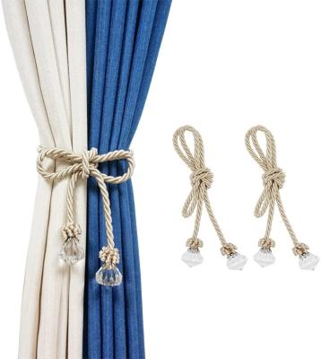 China Home Decor Rope of 2 in Pack Curtain Tiebacks with Barriers Handmade Decorative Curtain Tiebacks Crystal Beige Curtain Tie Back for sale