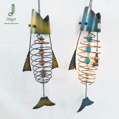 China Gardens Jingyi Hot Selling 3D Metal Concept Solar Hanging Fish Outdoors And Indoors for sale