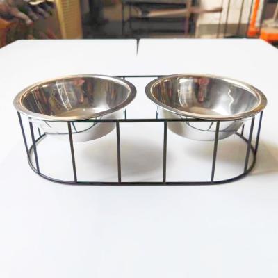 China Non-automatic Metal Dog Bowl Pet Feeding Bowl Two Bowls Durable Non-slip for sale