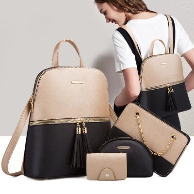 China 4 Piece PU Leather Backpack Ladies Fashion Backpack Popular Tassel Female Backpack Set Anti-theft Women Set for sale