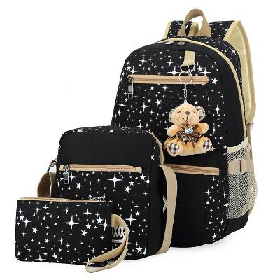 China New Design Durable Canvas 3PCS Travel Design Wholesale Cheap Soft Canvas Kids Bag Daily To School Set for sale