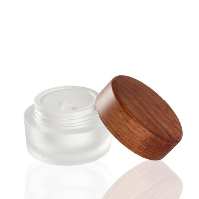 China 1oz 2oz 15g 30g 50g 100g Empty Cosmetic Container Face Cream Acrylic Frosted Clear Jar With Bamboo Wooden Lid for sale