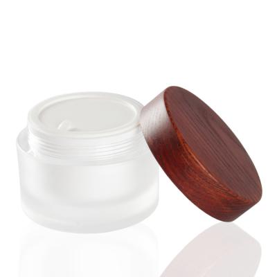 China Cosmetic Custom Cream Container 30ml 50ml 100ml Clear Double Wall Face Cream Jars With Bamboo Wooden Lid for sale