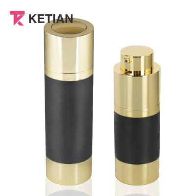 China 15ML 30ML 50ML Matte Black Twist Up Plastic Cosmetic Airless Pump Bottle With Gold Lid For Cosmetic Packaging for sale