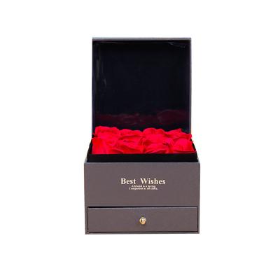 China Recycled Materials Recycled Printing Paper Cardboard Wedding Gift Custom Black Luxury Rose Flower Box With Lid Gift Packaging for sale