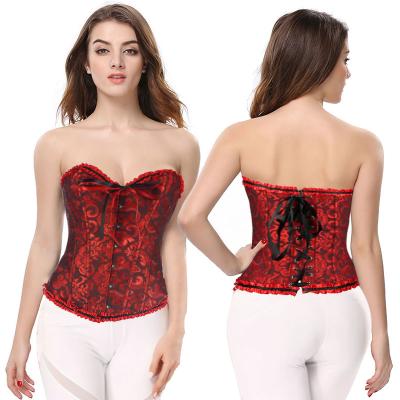 China Slimmer Underbust Steampunk Corset Corset Antibacterial Short Open Abdomen Floral Lace Up Boned Gothic Overbust Corsets for sale