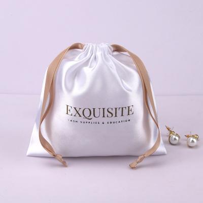 China Natural Logo Printed Silk Satin Hair Custom Drawstring Bag Soft Satin Dust Pouch For Hair Packaging for sale