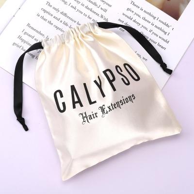 China Natural Logo Printed Small Silk Drawstring Satin Bag Hair Extension Gift Custom Underwear Packaging Dust Bag for sale