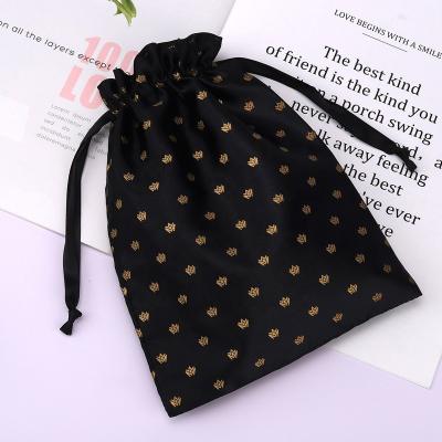 China Custom Full Page Printed Black Luxury Pouch Natural Satin Hair Drawstring Bag Underwear Satin Dust Pouch for sale