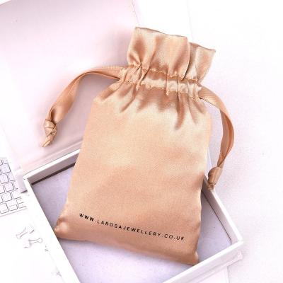 China Natural Custom Rose Gold Soft Jewelry Gift Perfume Packaging Silk Bag Drawstring Logo Printed Silk Satin Bag for sale