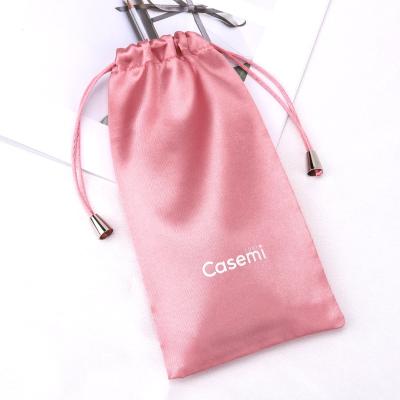 China Natural High Quality Satin Drawstring Bag Cosmetic Bottle Gift Hair Wing Jewelry Packaging Pouch With Logo for sale