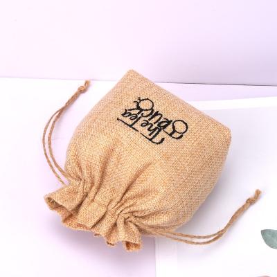 China Natural Custom Logo Printing Square Bottom Jute Coca Coffee Bean Packing Party Candy Gift Drawstring Bag for sale