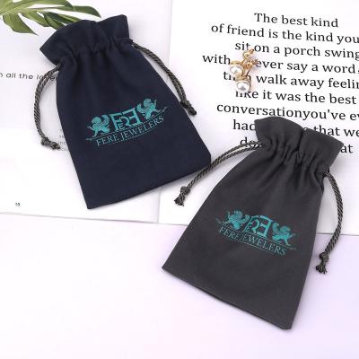 China Custom Logo Printed Velvet Suede Gift Faux Suede Fabric Jewelry Pouch High End Natural Jewelry Packaging Bag for sale