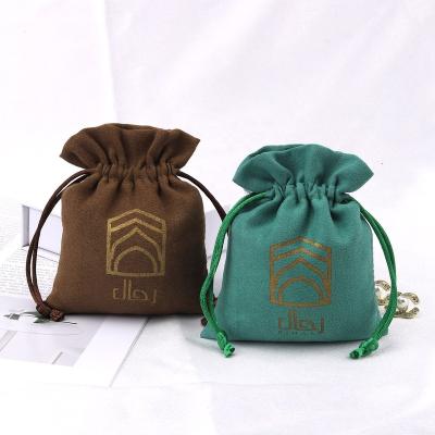 China Natural Custom Logo Printed Suede Fabric Necklace Ring Storage Drawstring Bag Jewelry Gift Packaging Pouch for sale