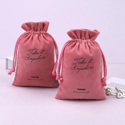 China Custom Logo Soft Velvet Gift Jewelry Pouch Hot Sale Security Rose Velvet Drawstring Perfume Packaging Bag for sale