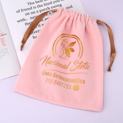 China Custom Logo Printed Pink Velvet Cosmetic Safety Skin Care Hair Dryer Storage Bag Drawstring Velvet Dust Pouch for sale