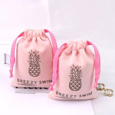 China Custom Logo Printed Small Pink Velvet Security Wedding Party Candy Gift Bag Luxury Soft Drawstring Velvet Jewelry Pouch for sale