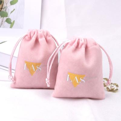 China Custom Logo Printed Velvet Jewelry Gift Security Small Dust Drawstring Cosmetic Pouch Velvet Storage Bag for sale