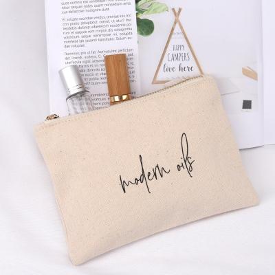 China Natural New Arrival Custom Silk Screen Printed Cotton Zipper Bag Brush Skin Care Storage Makeup Canvas Cosmetic Pouch for sale