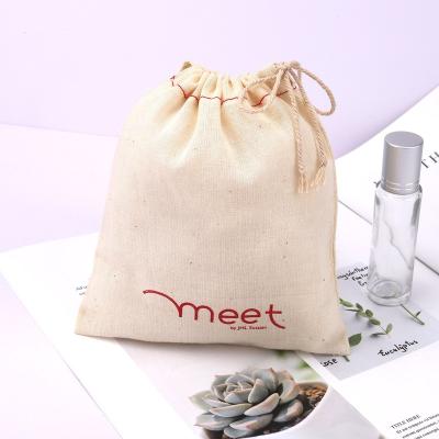 China Safety Custom Organic Single String Thin Cotton Makeup Pouch Soap Packaging Muslin Cosmetic Bag for sale