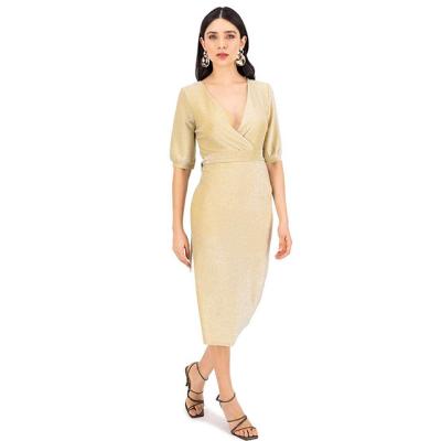 China hot sale 2022 Anti-wrinkle v-neck tight dress split special sexy fabric office worker dress high quality slim fit knee length high quality for sale