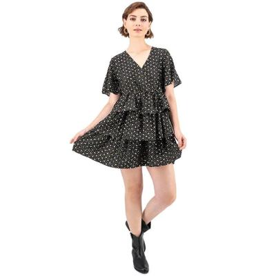 China 2023 Breathable Customized Polka Dot Summer Dress Polyester Colorful V-neck Dress for sale