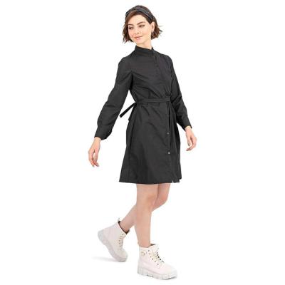 China New Breathable Turtle Neck Sheath Long Loose Front Buttoned Waist Bow Soft Casual Short Dress for sale