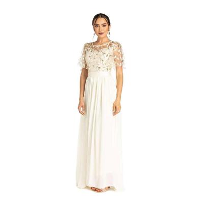 China New Breathable Goldtone Sequined Dress Maxi Skirt Smooth 3/4 Sleeve Dress in Ivory for sale