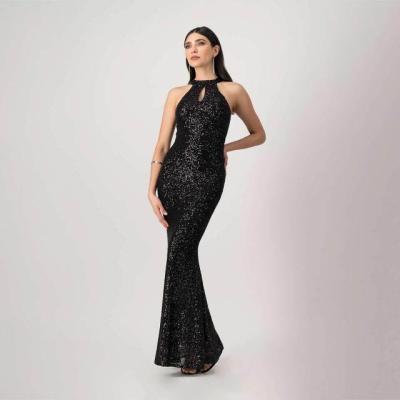 China Cheap Women Backless Long Dress Anti-wrinkle Long Dress Lisitong Evening Wear Sequin Fabric for sale