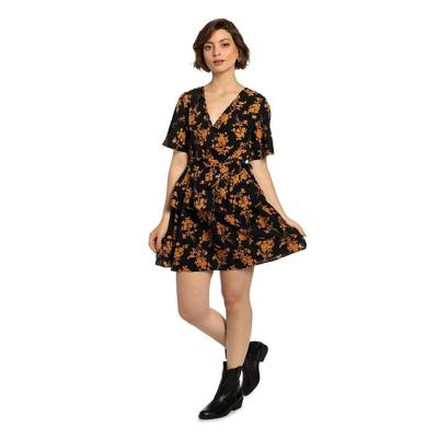 China Anti-wrinkle Lisitong Women's Short Dress 2022 Summer Elegant Ladies Short Dress Printed V-Neckline Dress for sale