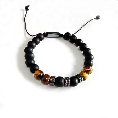 China Vintage Fashion Charm Bead Natural Tiger Eye Stone Bracelet Woven Beaded Bracelet for Father' Day Gift for sale