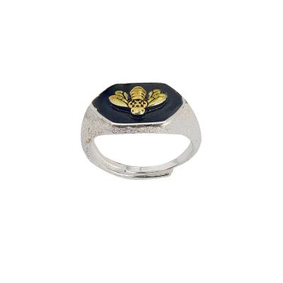 China Romantic Wholesale Custom Personality Punk Stainless Steel Bee 18k Gold Plated Black Enamel Ring For Men for sale