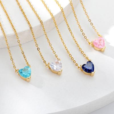 China TRENDY Fine Jewelry 18K Gold Plated Crystal Rhinestone Colorful Heart Diamond Pendant Heart Necklace For Women for sale