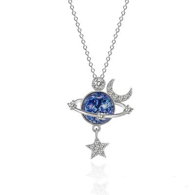 China TRENDY 2024 Fashion Jewelry 925 Sterling Silver Collarbone Chain Star Moon Zircon Space Planet Necklaces for Women Gifts for sale