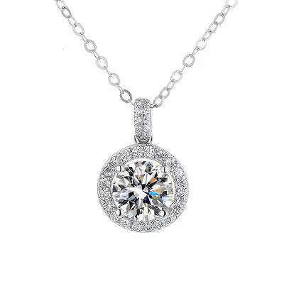 China TRENDY Wholesale Jewelry 925 Sterling Silver White Gold Diamond Round Mossanite Pendant Necklace For Women Gifts for sale