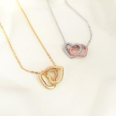 China TRENDY Fashion Jewelry Clavicle Chain Zircon Gold Plated Double Heart Pendant Fashion Necklaces for Women Gifts for sale