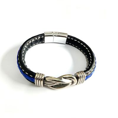 China Vintage Custom Men Leather Braided Bracelets Stainless Steel Engrave Magnetic Buckle Bracelet for Men and Women for sale