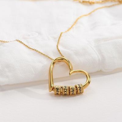 China TRENDY Fashion Jewelry Heart Pendant Chain Custom Gift Personalized Heart Necklace with Names Engraved Beads for sale