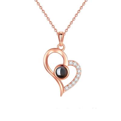 China TRENDY Fashion Jewelry Projection Necklace Custom Photo Crystal Rhinestone Pendant Heart Necklace For Couple for sale