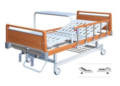 China 2 Crank Manual Hospital Bed Detachable Wooden ABS Handrails With Dinning Table for sale