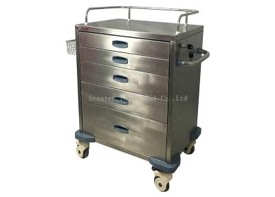 China 5 Drawers Stainless Steel Medical Trolley , Stainless Steel Hospital Carts for sale