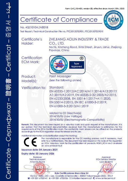 CE - Zhejiang Aolin Industry & Trade Co., Ltd.