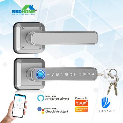 China Indoor Lock Smart Biometric Door Handle Fingerprint Keyless Lock For Apartments Office Home Hotel for sale