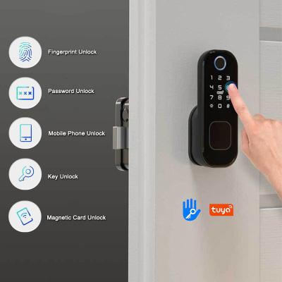 China Tuya App TTlock Smart Home Digital Fingerprint Rim Lock Password For Exterior Door Apartment Door 120 for sale